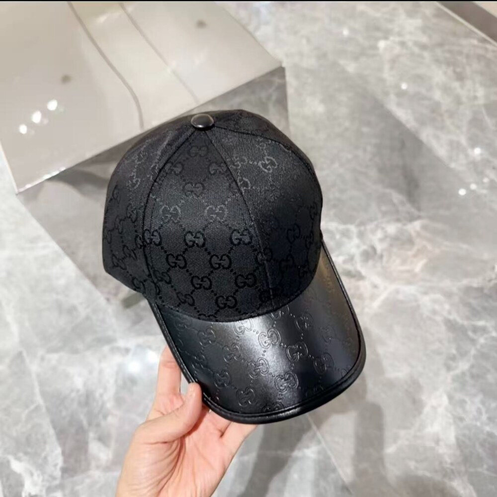 Gucci GG Canvas Leather Baseball Cap Black - Picture 2 of 5